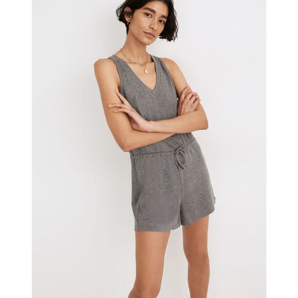 MADEWELL MWL Breeze Drawstring Romper Gray Small Lounge Comfort Heather Zinc - Picture 1 of 8